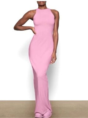 Skims Sleeveless Halter Pink Maxi Dress